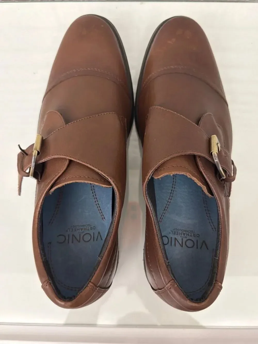 Vionic Ethan Orthaheel Technology Men’s Brown Leather Monk Strap Shoe Size 8.5